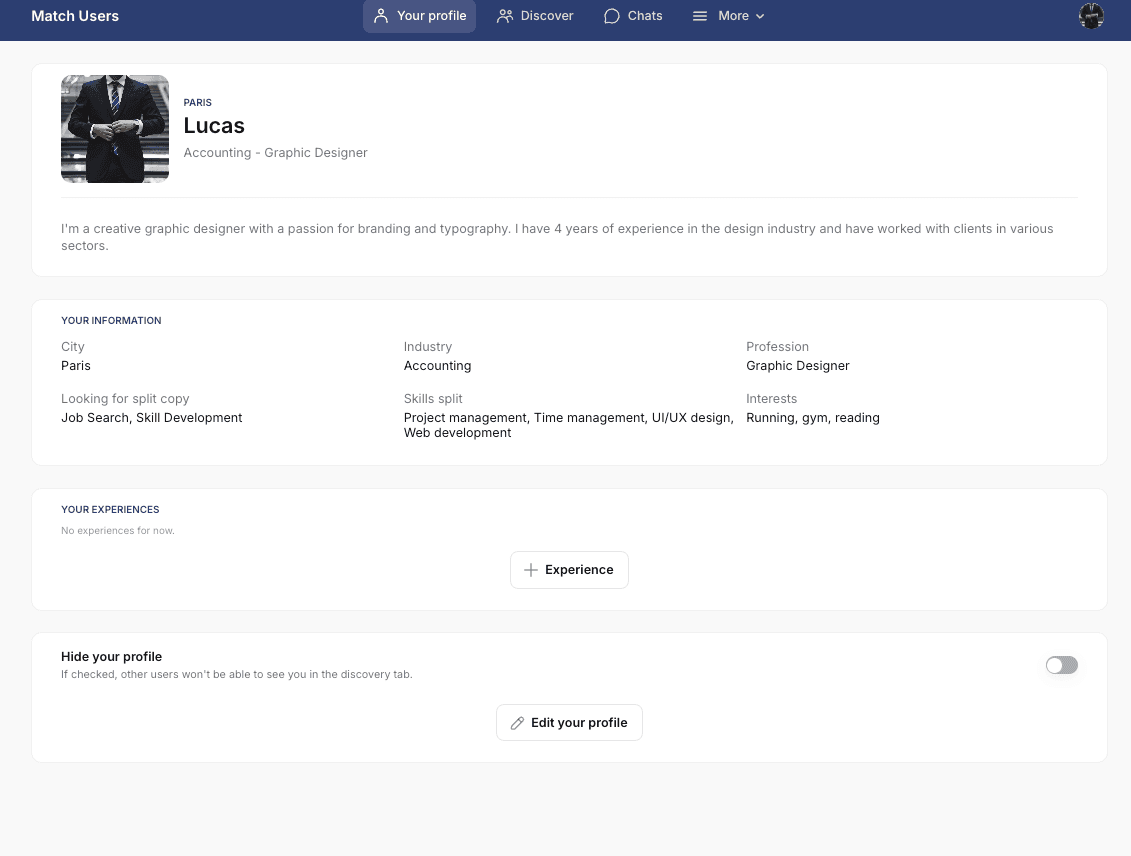 Screenshot of Match Users - Business Operations Glide template